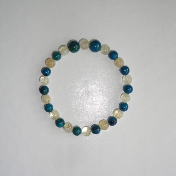 Citrine and Chrysocolla Stretch Bracelet 7" - Picture 1 of 1